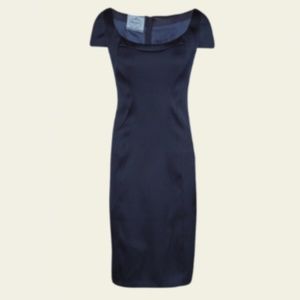 Prada Navy Blue Satin Cap Sleeve Fitted Sheath Dress Size 8